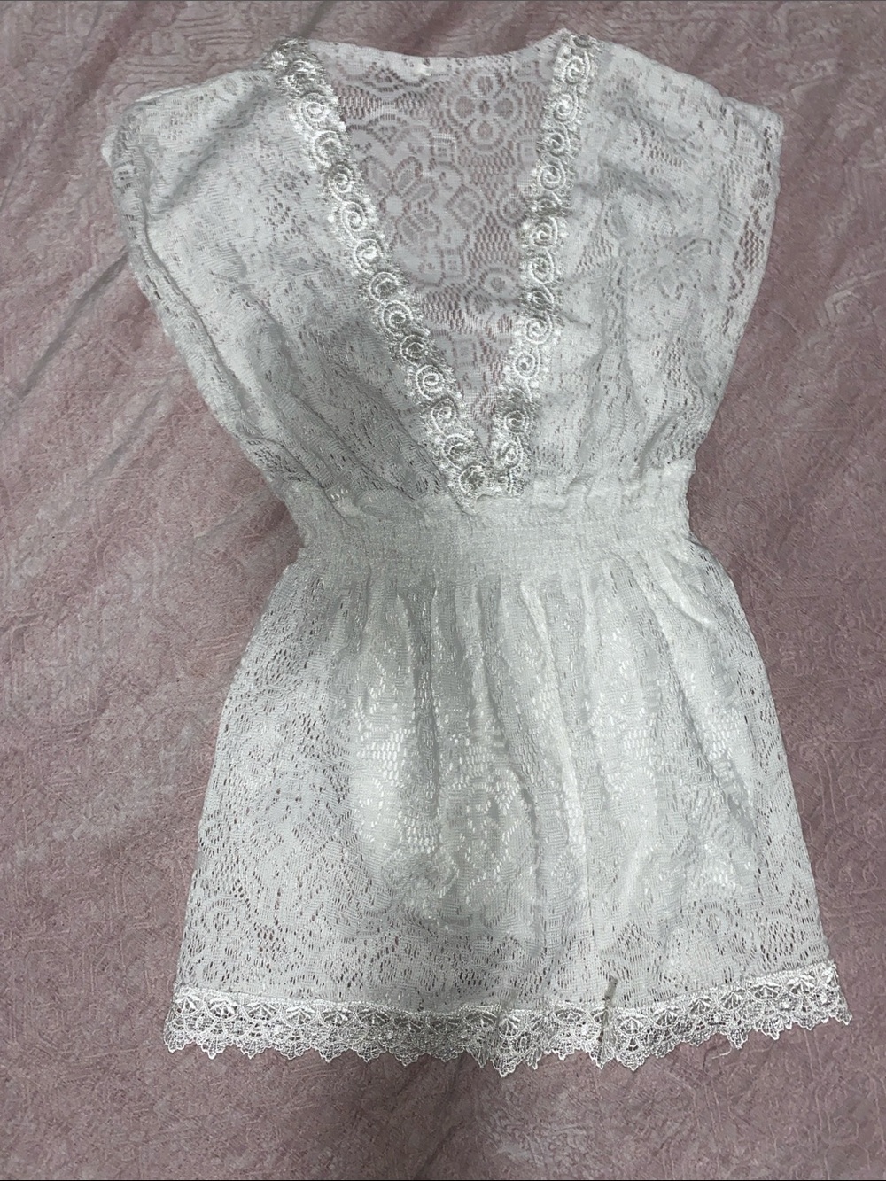 White Lace Deep V cover up, or blouse